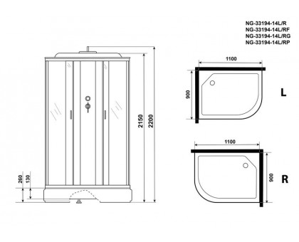 Душевая кабина Niagara NG-33194-14R 110х90 см, с матовыми стеклами, правосторонняя