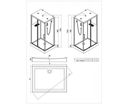 Душевая прямоугольная кабина ESBANO-ESB-1180CKR