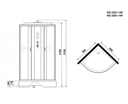 Душевая кабина Niagara NG-3301-14P 90х90 см, с матовыми стеклами