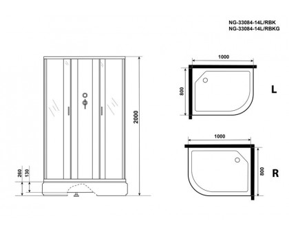 Душевая кабина Niagara NG-33084-14RBKG 100х80 см, с матовыми стеклами, правосторонняя