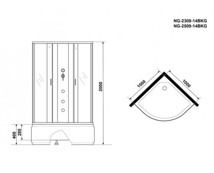 Душевая кабина Niagara NG-2509-14BKG 100х100 см, с тонированными стеклами