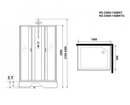 Душевая кабина Niagara NG-33084-14QBKT 100х80 см, с матовыми стеклами