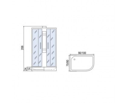 Душевая кабина Мономах 100/80/24 Б/К МЗ R 100х80х206, без крыши, асимметричная