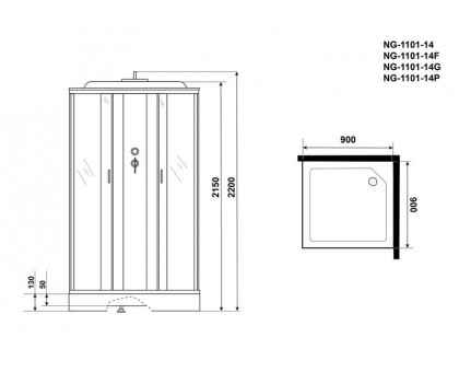 Душевая кабина Niagara NG-1101-14 90х90 см, с матовыми стеклами